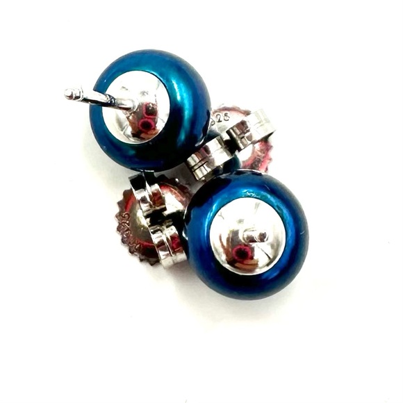 HONORA Pearl Studs Earrings Sterling Silver Blue 9mm NWOT - Picture 8 of 10